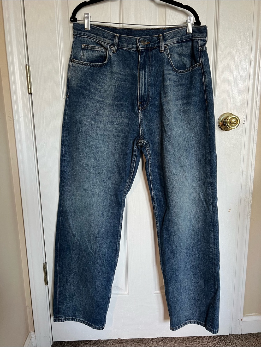 Women’s ZARA Blue Solid Denim Jeans 100% Cotton 5-Pocket Zip/Button size 10